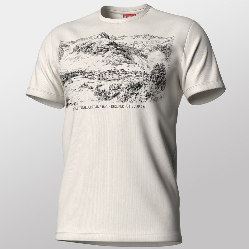 Ivory T-shirt with a panoramic Alpine landscape illustration