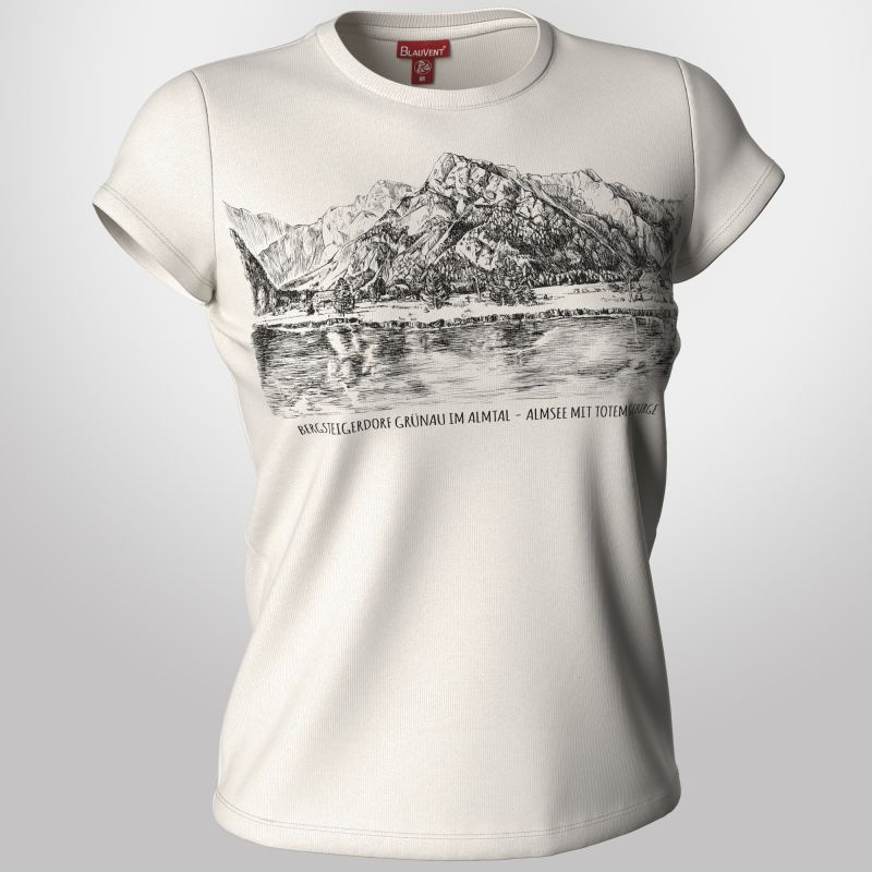 Ivory women&rsquo;s T-shirt with a detailed landscape illustration