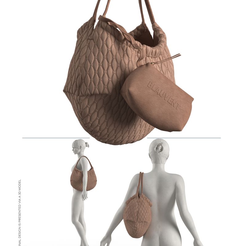 Brown textured handbag collection with 3D visualisations and on-model styling
