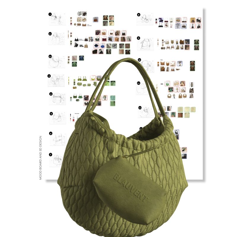 Olive green knitted hobo bag with gathered texture &ndash; Carmesine fashion handbag design study
