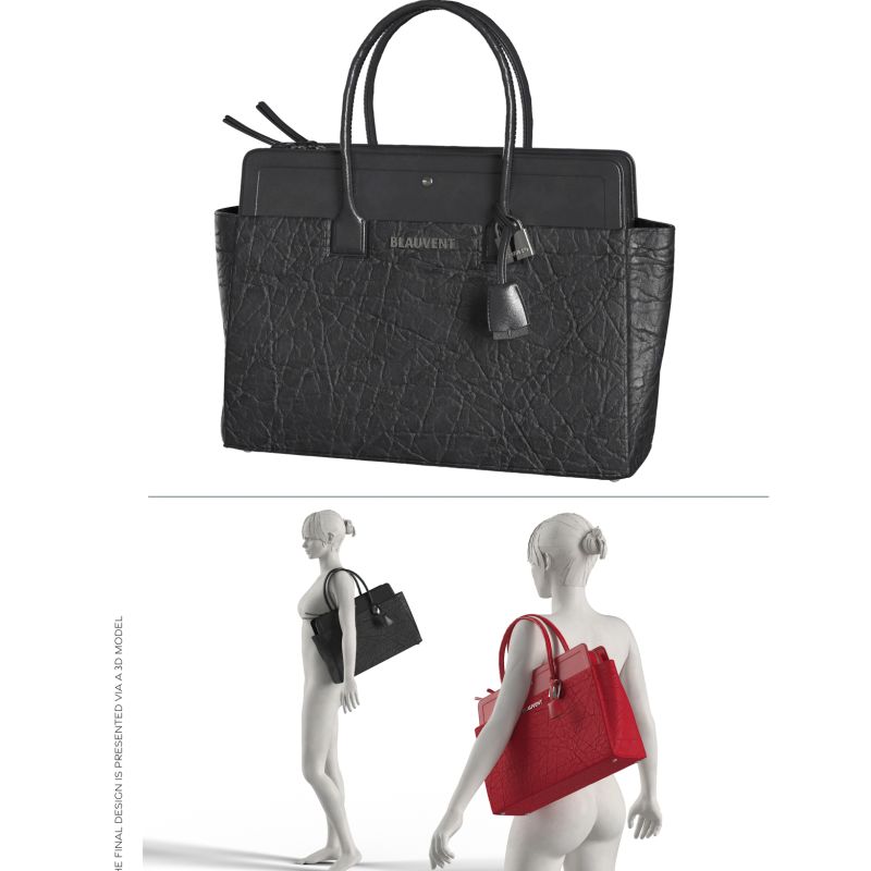 Black tote handbag design concept with 3D renderings and styling variations