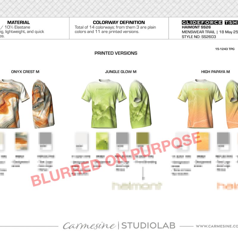 Blue, grey and red abstract T-shirt print development overview