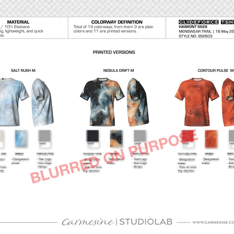 Technical line drawings of short-sleeve T-shirt front and back with construction annotations