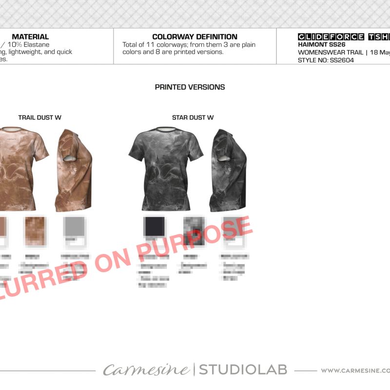 Overview board of tie-dye T-shirt print designs in earthy brown and monochrome colourways