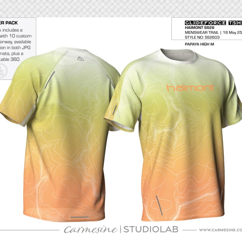 Short-sleeve T-shirt mockup with a bright lime green and white gradient print