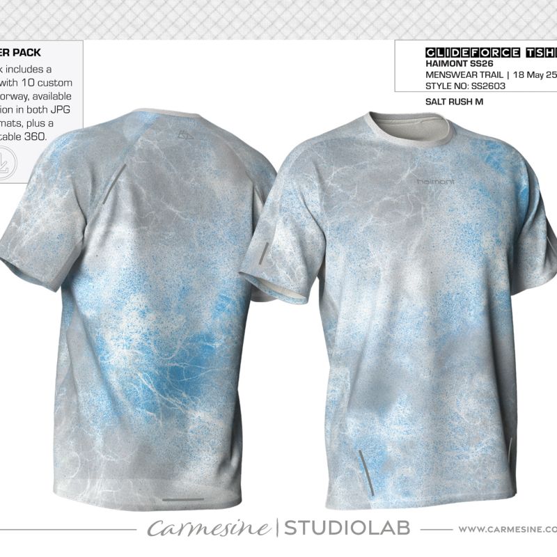 Light blue and white washed-effect T-shirt presented in front and back views