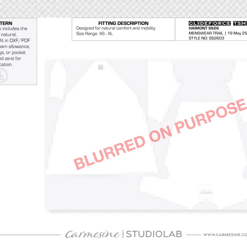 Technical pattern layout and construction specification sheet for trail running apparel development