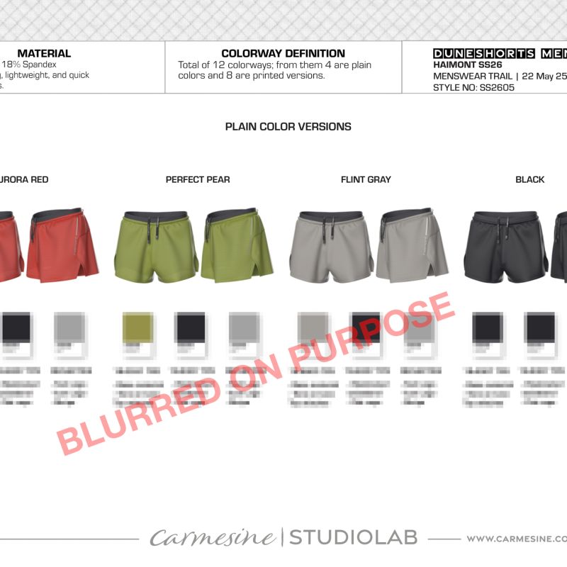 Colour palette and fabric options for coordinated men’s trail running shorts