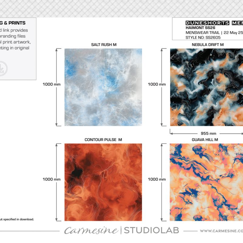 Abstract textile print design concepts in icy blue orange black and multicolour for running shorts