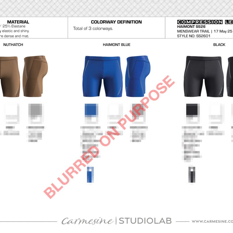 Colour and material variants for fitted technical running shorts in brown blue and black