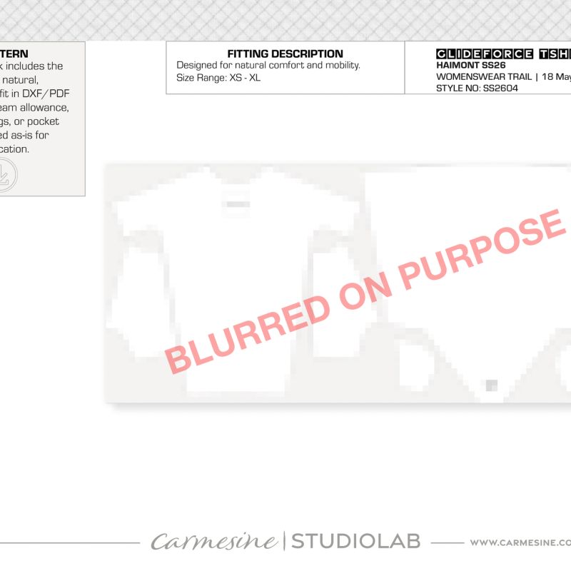 Technical pattern layout for a women’s running T-shirt collection